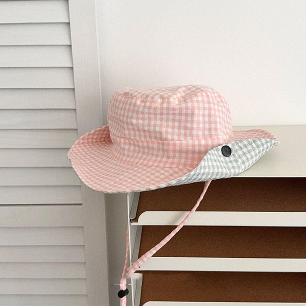 Double Sided Boys Girls Bucket Cap Lattice Baby Sun Hat Soft Children Fisherman Hat  Boy/Girls