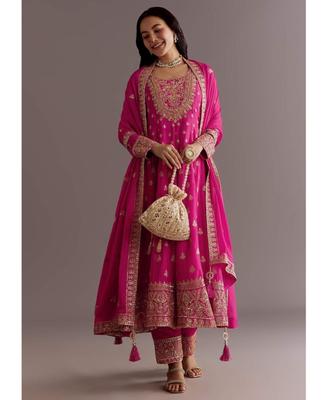 Damen Designer Chinon Seide Bestickter Salwar Anzug Indisch Bollywood Party Wear Salwar Kameez