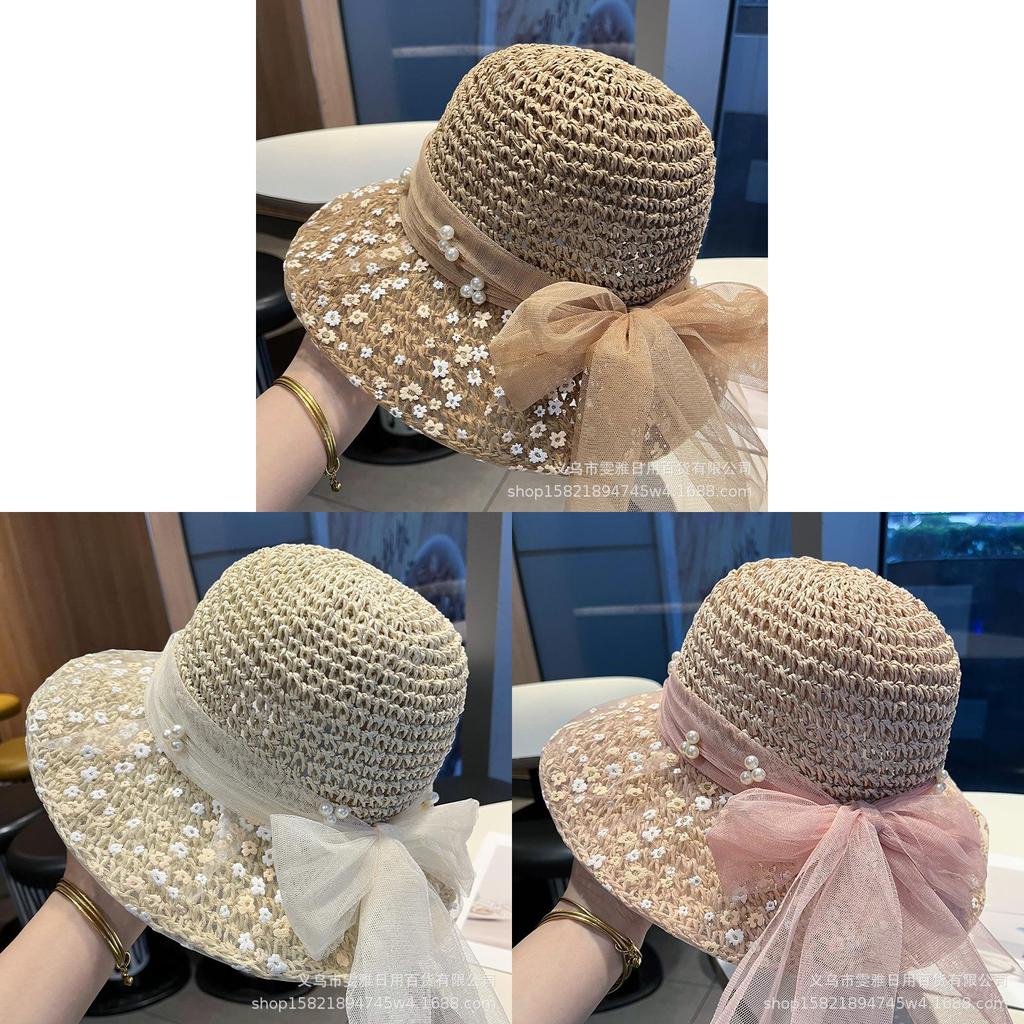 Summer Straw Hat For Women With Bow Knot Design And Wide Brim Sun Protection