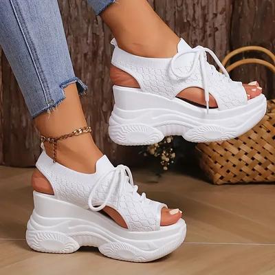 Round Toe Wedge Light Roman Sandals for Women New Summer Fashion Comfortable Non-slip Thick-soled Lace-up Casual Sports Shoes