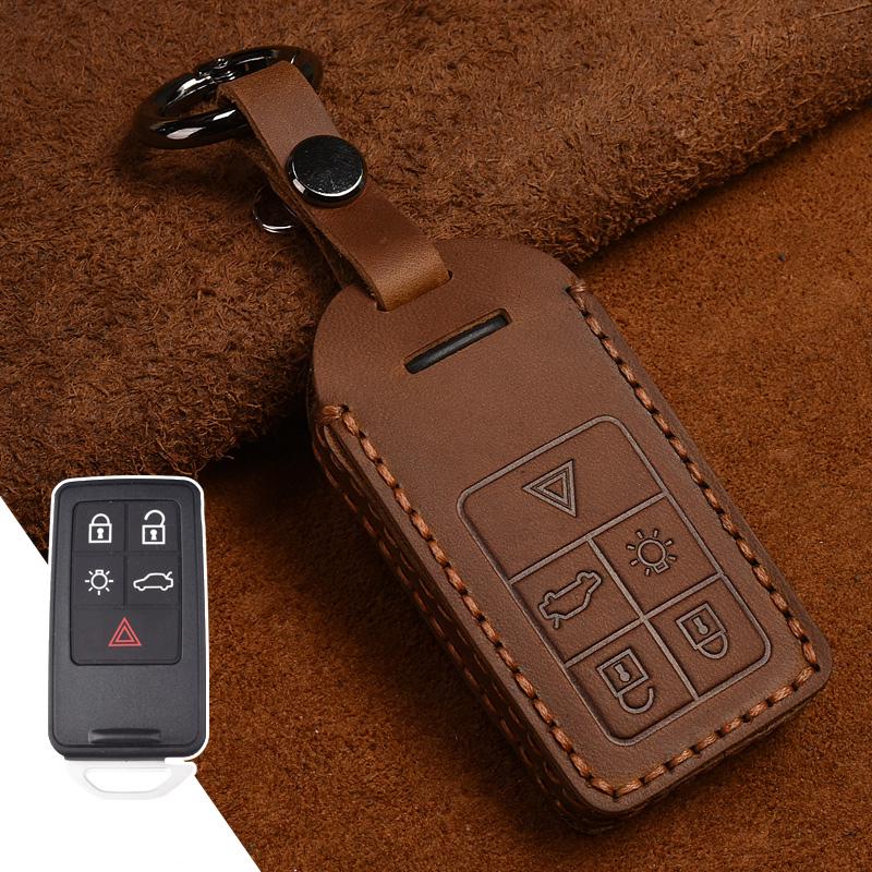 Genuine Leather Car Key Case Key Cover For Volvo S60 S80 V60 XC60 XC70 S60L V40 XC90 Car Keychain Remote Control Case 5 Buttons