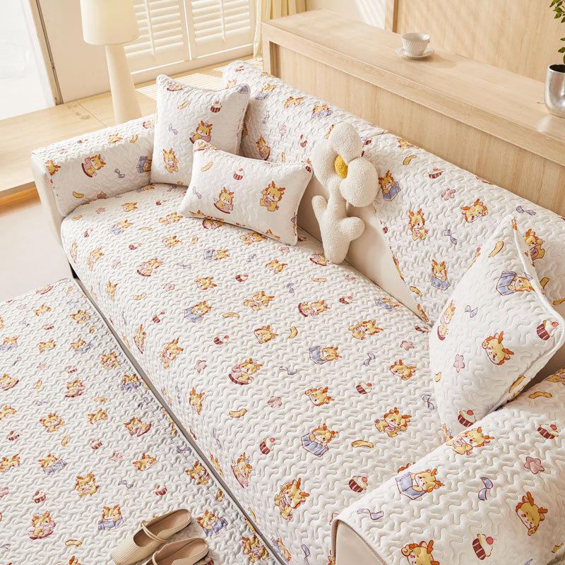 Pure Cotton Sofa Cushion Universal In All Seasons, Cotton Fabric Non-Slip Seat Cushion Cover Cloth, Simple Modern Sofa Cover Towel Seat Cushion