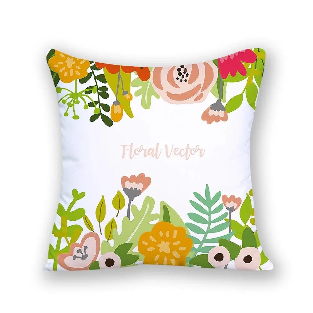 Flower Garland Home Decor Square Sofa Pillowcase Colorful Plant Abstract Cushion Cover