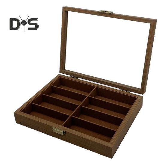 

Деревянный органайзер для солнцезащитных очков с 8 слотами, запираемый витрина для женщин и мужчин, ящик для хранения очков для нескольких очков, часов, ювелирных изделий темно-коричневого