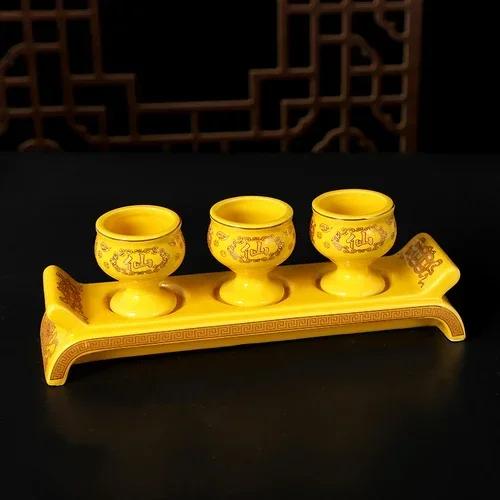 Chinese Creative Ceramic God of Wealth Offering Cup Household Buddha Offering Cup Feng Shui  Home Accessories
