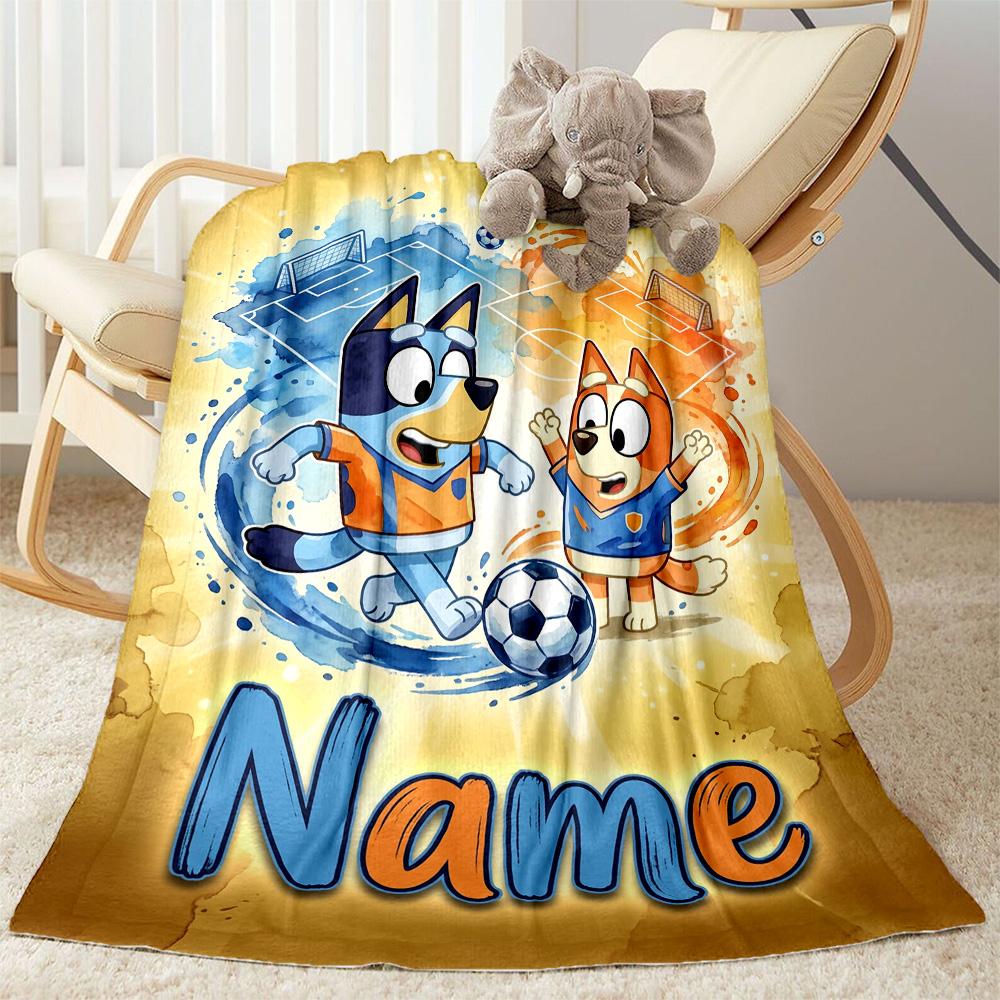 Bluey's Soccer Adventure Personalized Name Blanket Gift Customizable Blanket Durable Comfort Perfect for Nap Bedding Office Office Chair