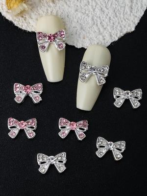 Silver Bow Nail Charms 10pcs 3D Alloy DIY Nail Gems Nail Supplies 2025 Gift For Girls