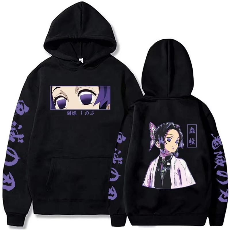 Anime Demon Slayer Kochou Shinobu Graphic Printed Hooded Men Women Hoodies Casual Loose Streetwear Harajuku Unisex Sweatshirt