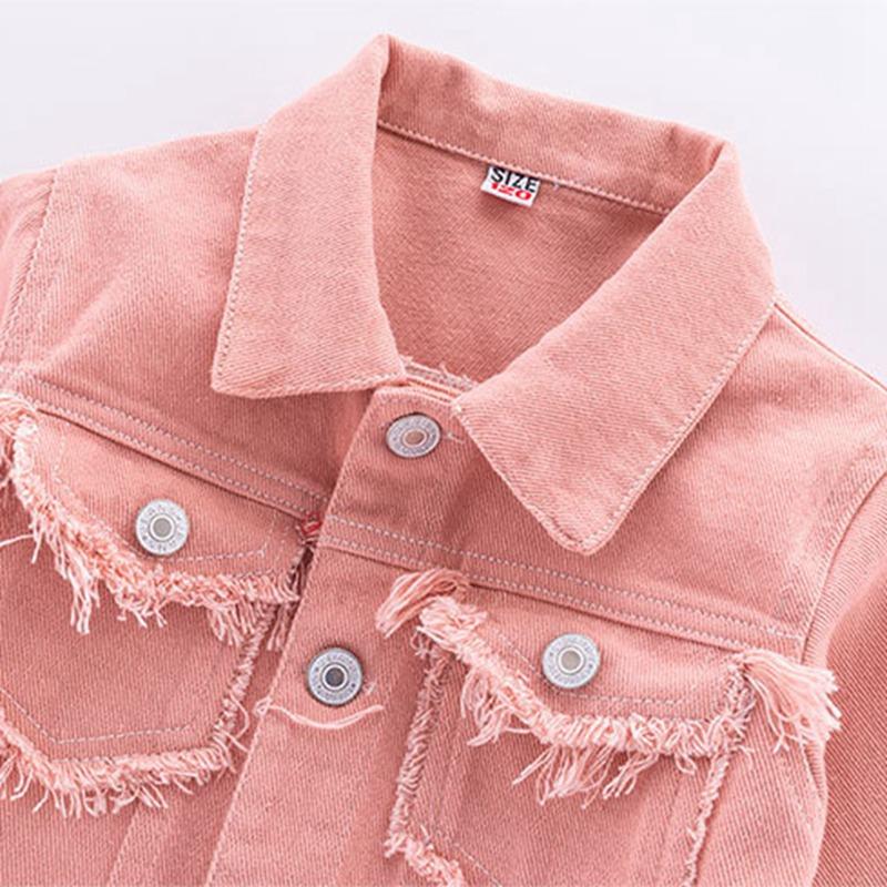 5-14 Years Kids Girls Denim Coat Lapel Button Jacket