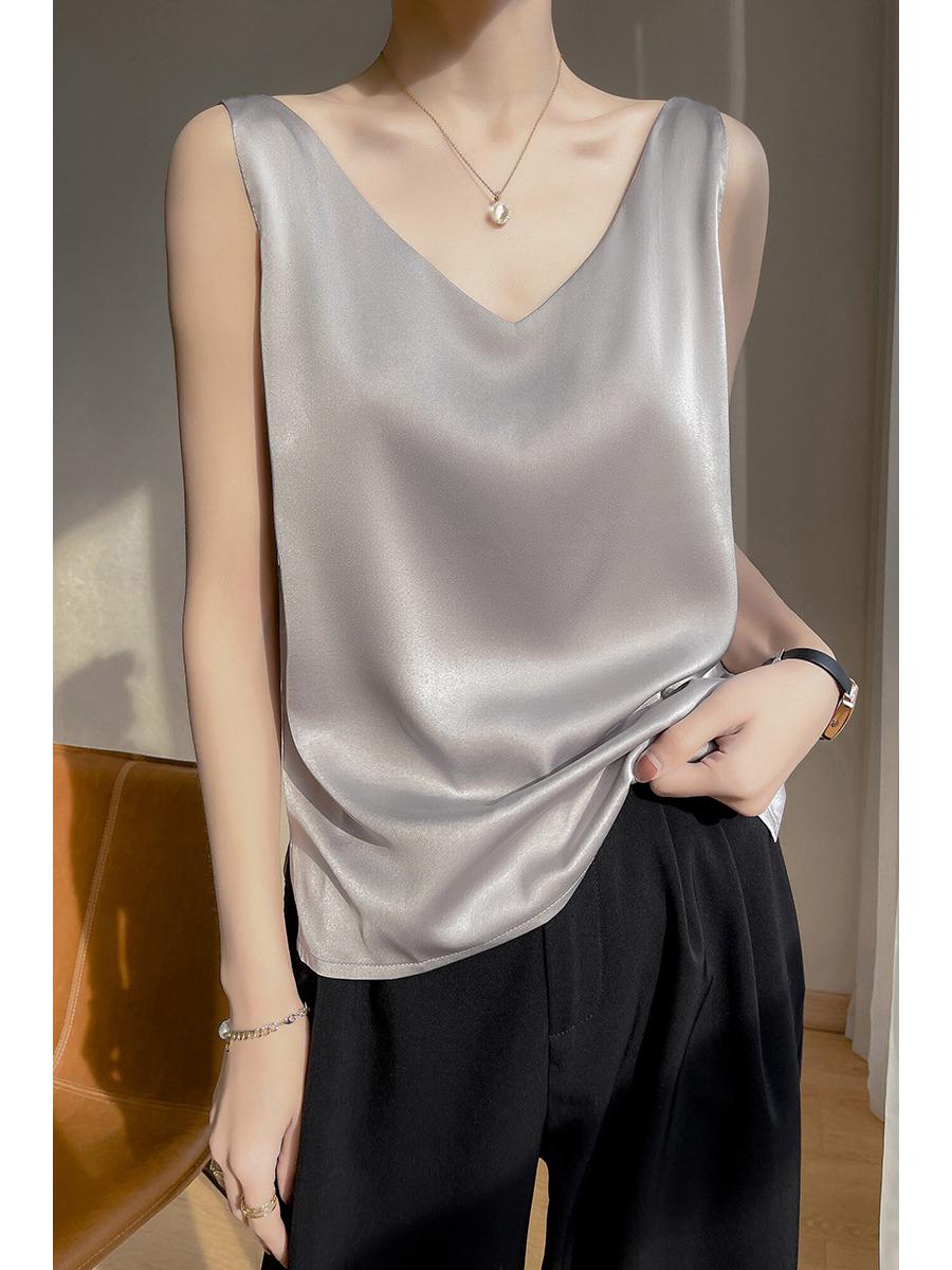 

Женский атласный жилет с V-образным вырезом и двумя бретелями — модный, стильный и универсальный с подкладкой из искусственного шелка для лета 3XL
