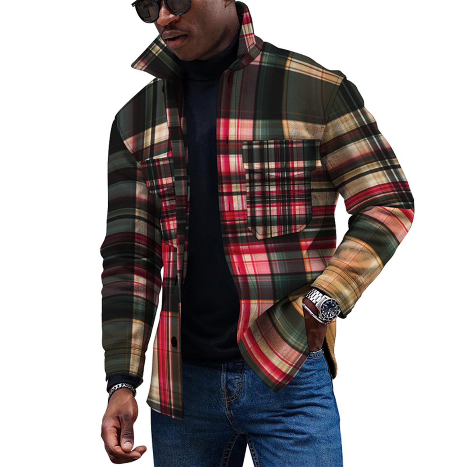 

Мужская модная тенденция, повседневная повседневная куртка на пуговицах с длинным рукавом с принтом L розового золота