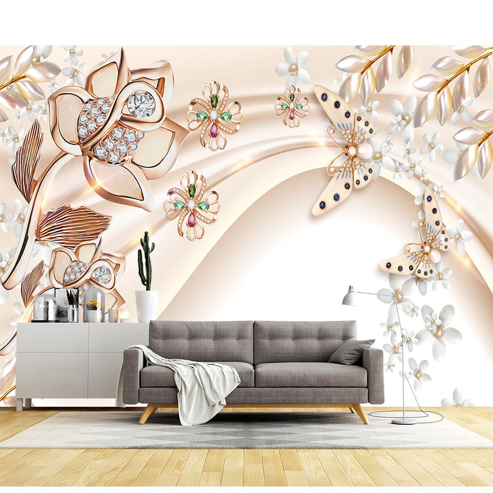 Flower Mural For Walls 3d Jewelry Diamond Flowers Embossed Wallpaper Living Room Bedroom Wall Murals