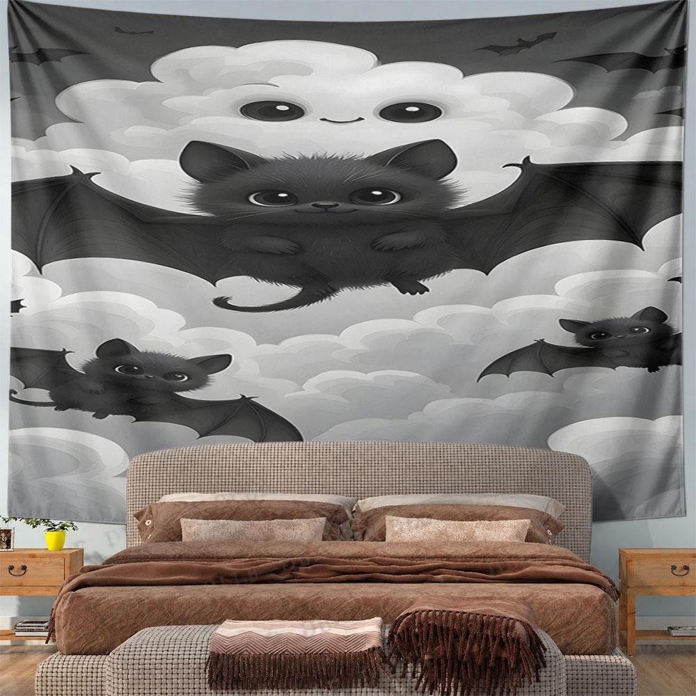Cute Cartoon Bats and Clouds Design Pattern Wall Hanging Tapestry Decorative Tapestry Home Decor for Bedroom and Living Room