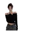 Spring/Autumn Asymmetrical One-Shoulder Long Sleeve Slim T-Shirt