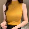 Sommer Retro Halbrollkragen Gestricktes Tanktop Damen Einfarbig Ärmellos Slim Weste