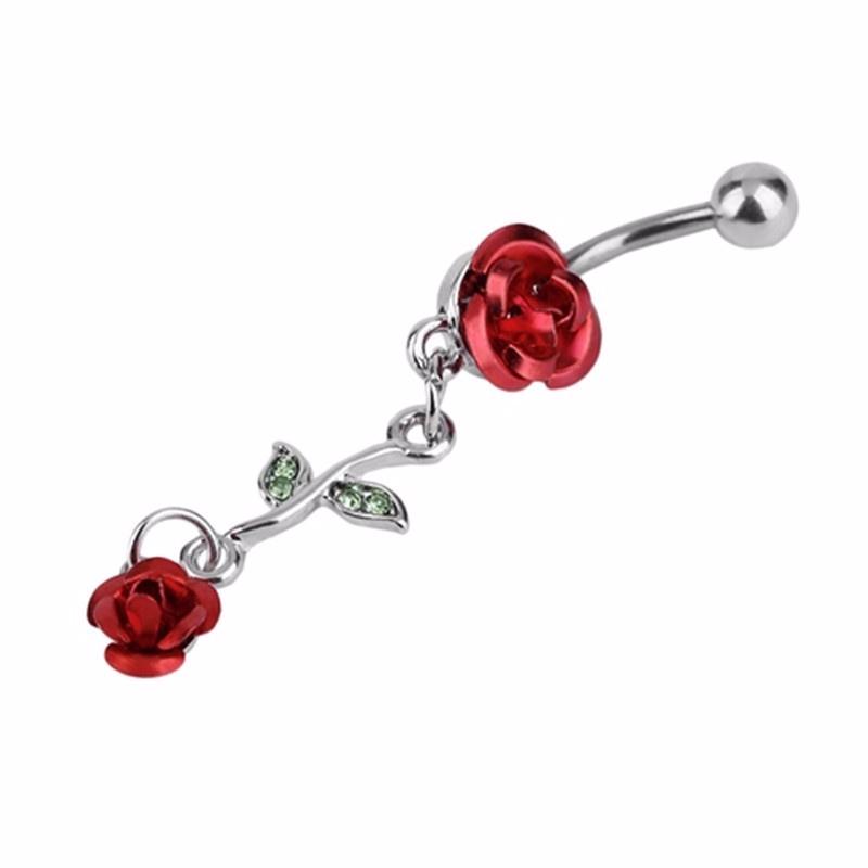 

Ювелирные изделия для пирсинга, роза, красный цветок, горный хрусталь, висячее кольцо в виде пупка, штанги, кольцо на пуговицах для бара красный