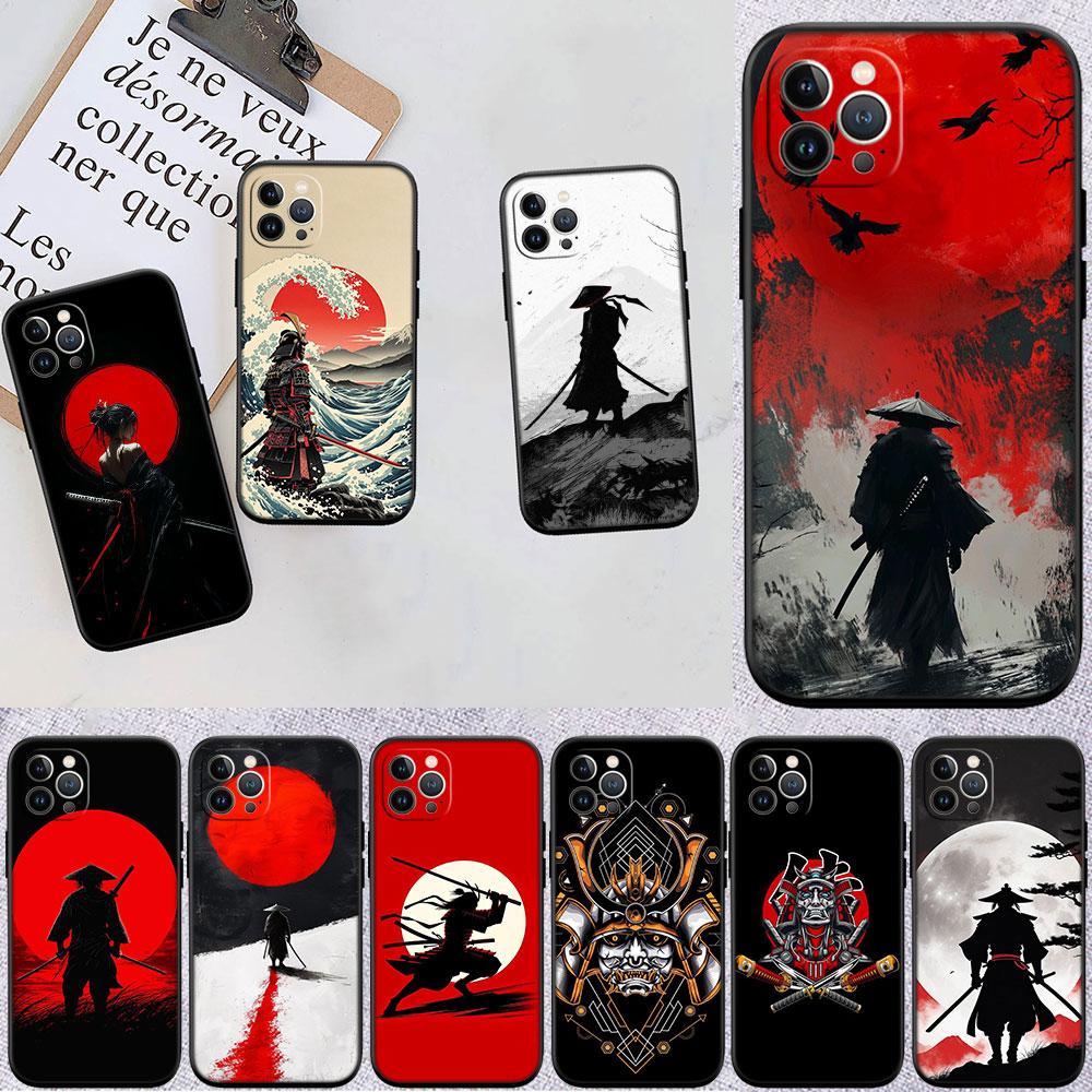CJ70 Japan Samurai Soft Shell Phone Case for iPhone 16 15 14 13 12 Pro Max Plus Mini
