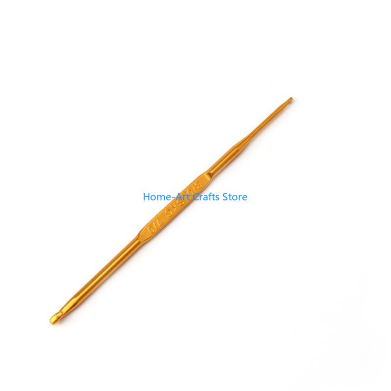 Y3NA 10Pcs Golden Aluminum Double End Crochet Hook Knitting Needle Set Weave Craft