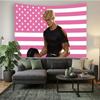 Pink American Flag Gym Guy TapestryAnime Style Muscular Man Wall HangingUSA Flag Fitness Themed Wall Art