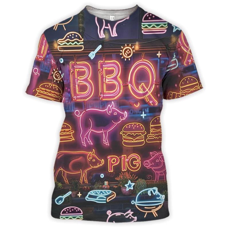 Grilovací párty Grafické grilování Vepřové tričko Pánské Piknikové BBQ tričko Grilování Hamburger Módní Zábavné tričko