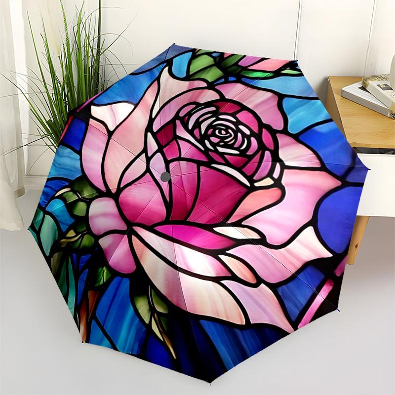 1pc Rose Window Automatic Open/Close Umbrella Compact Folding Umbrella, All-Season Portable Umbrella for Women/Men F1124171