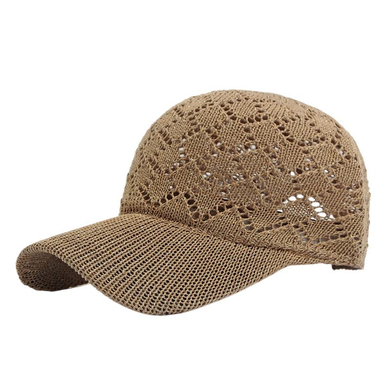 Women's Hollow Out Crochet Knit Baseball Cap Breathable Straw Woven Sun Protection Summer Beach Hat Casual Adjustable Duckbill Cap