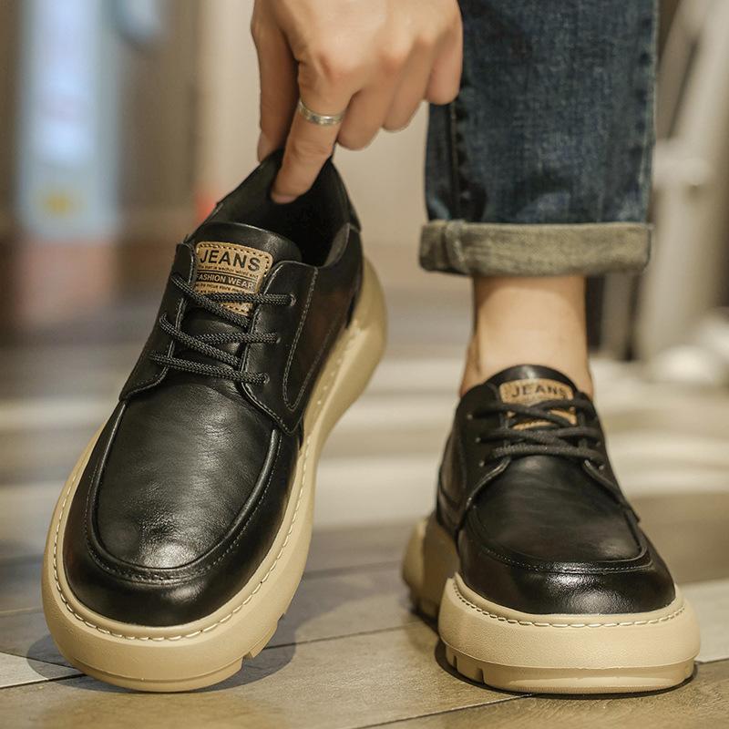 New Autumn British Retro Leather Board Shoes Casual Leather Shoes Platform Heightening Sports Shoes