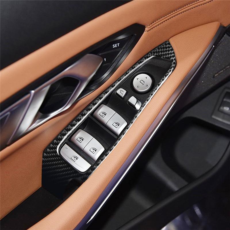 Carbon Fiber Car Windows Control Lifting Panel Trim Cover Frame Stickers For BMW 3-series G20 G28 325li 330d 335 2019-2020