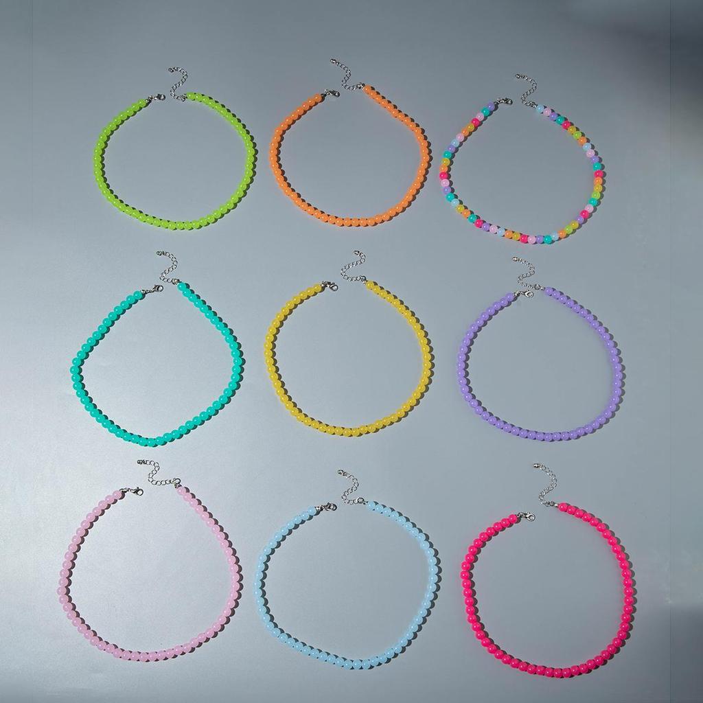 Cross Border Summer Fresh Colorful Bead Necklace for Women's Seaside Vacation Fashion Dopamine Transparent Bead Matching Necklace