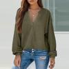 Women's Fashion Long Sleeve  Knit V-Neck Solid Color Casual Top