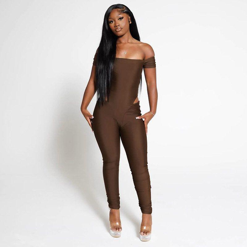 J25Jp432 Cross-Border European and American Amazon 2025 New Women's Fashion Hot Girl Style Solid Color One-Shoulder Jumpsuit
