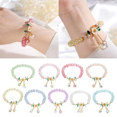 Stylish Flower Bracelet Women Elastic Rope Bracelet Sweet Flower Bracelet Colorful Beaded Bracelet Suitable for Party