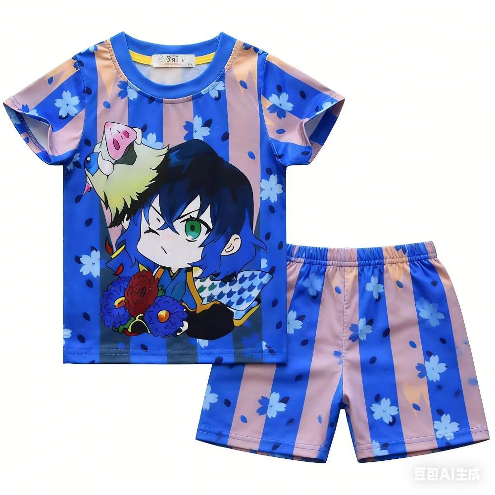 Adults and Children Transform Into Demon Slayer Corps!Demon Slayer 3D PrintedT-shirt and Shorts Two-piece Set,loungewear,pajamas
