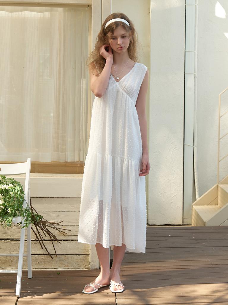 Liel Rosehip Dot-Chiffon Dress (White)