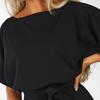 Women Jumpsuit with Lace-up Belt Wide Leg Short Sleeves Pure Color O Neck
