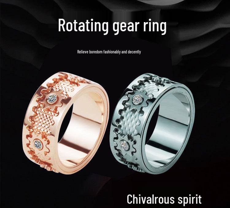 Rotating Diamond-Studded Star Gear Ring for Men and Women - Couple's Full Diamond Pinky Ring