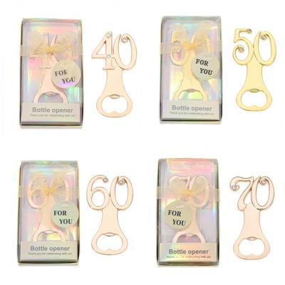 Neuer Zinklegierung Geburtstagszahl Form Roségold Bieröffner Souvenir Strass Bar Werkzeug Hochzeit