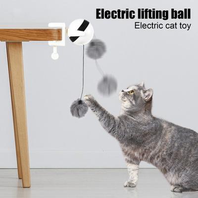 Hanging Automatic Cat Teasing Toy Interactive Electronic Fluffy Ball Toy with Auto-Moving Lifting for Indoor Cats
