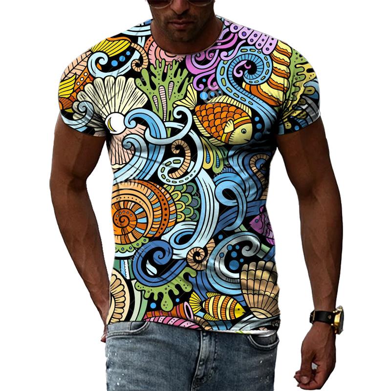Colorful Cool Abstract Art Graphic T Shirts Hip Hop Street Style 3D Printed Tees Summer Men Personality Round Short Sleeves