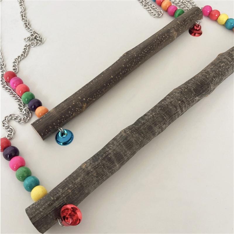 Parrots Toy Hammock Swing Toy Swing Standing Training Supplies Toy Wood Hammock with Colorful Beads Toy