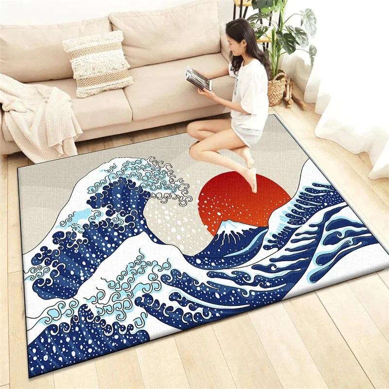 Japanischer Stil Bedruckter Teppich Wohnzimmer Heimdekoration Sofa Tischteppich Rutschfeste Stuhlunterlage Lounge-Matte Picknick Camping Ar