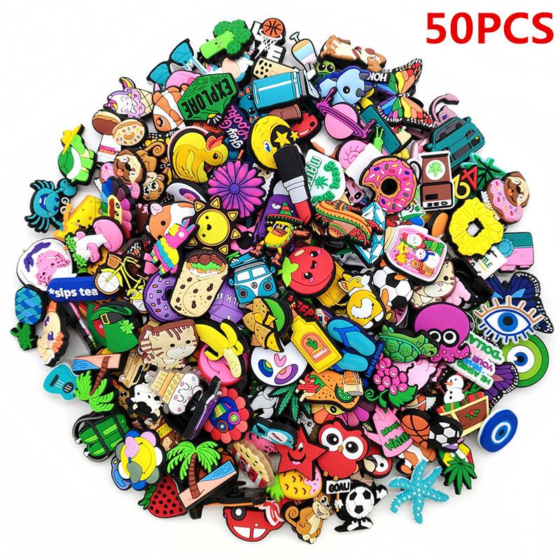 20/50/100/200/500 Pcs Random Cartoon Shoe Charms For Clogs Bubble Slides Sandals PVC Shoe Decorations Accessories For Teens Gift