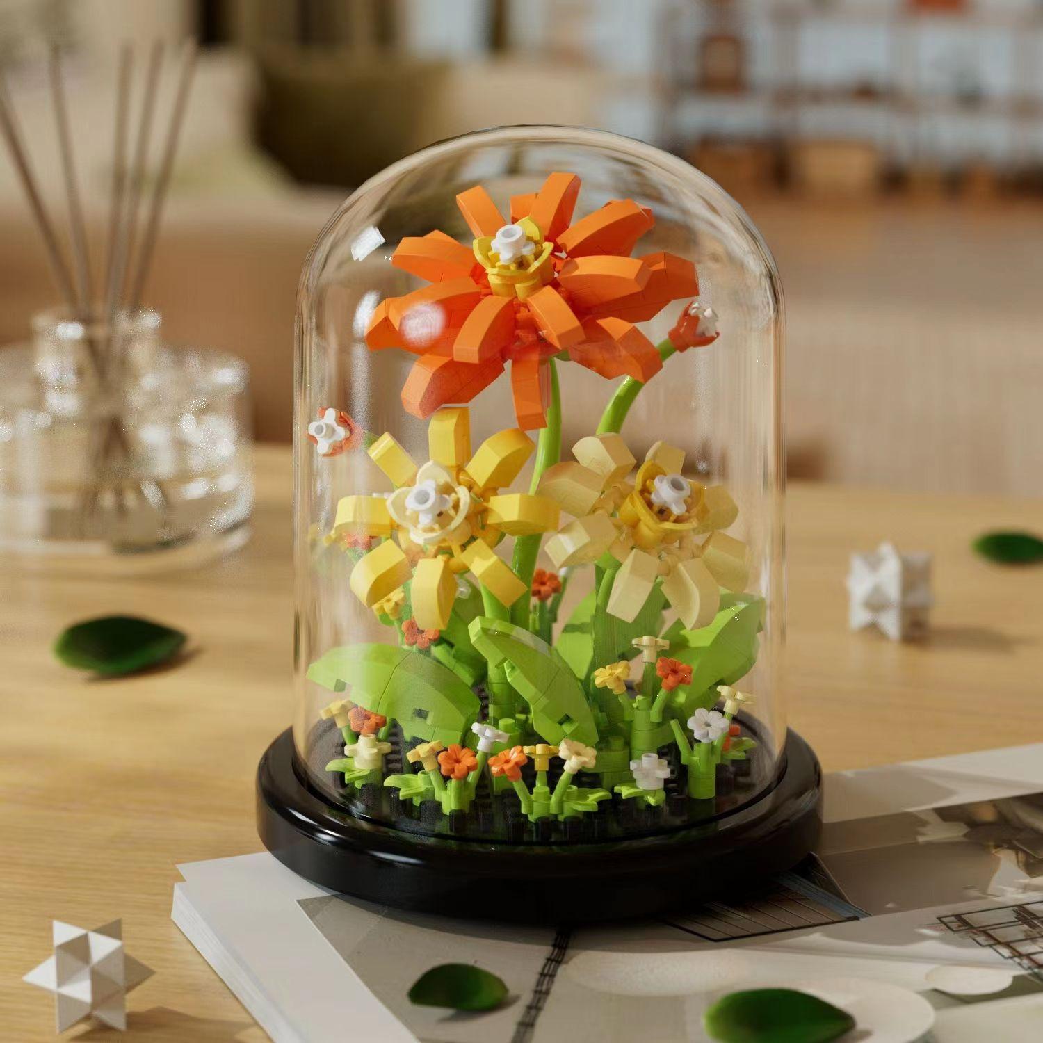 

Букет цветов, бонсай, строительные блоки, искусственное пластиковое растение, пылезащитный чехол, микромодель, украшение для дома, игрушка для ребенка, подарок на день рождения 1PCS