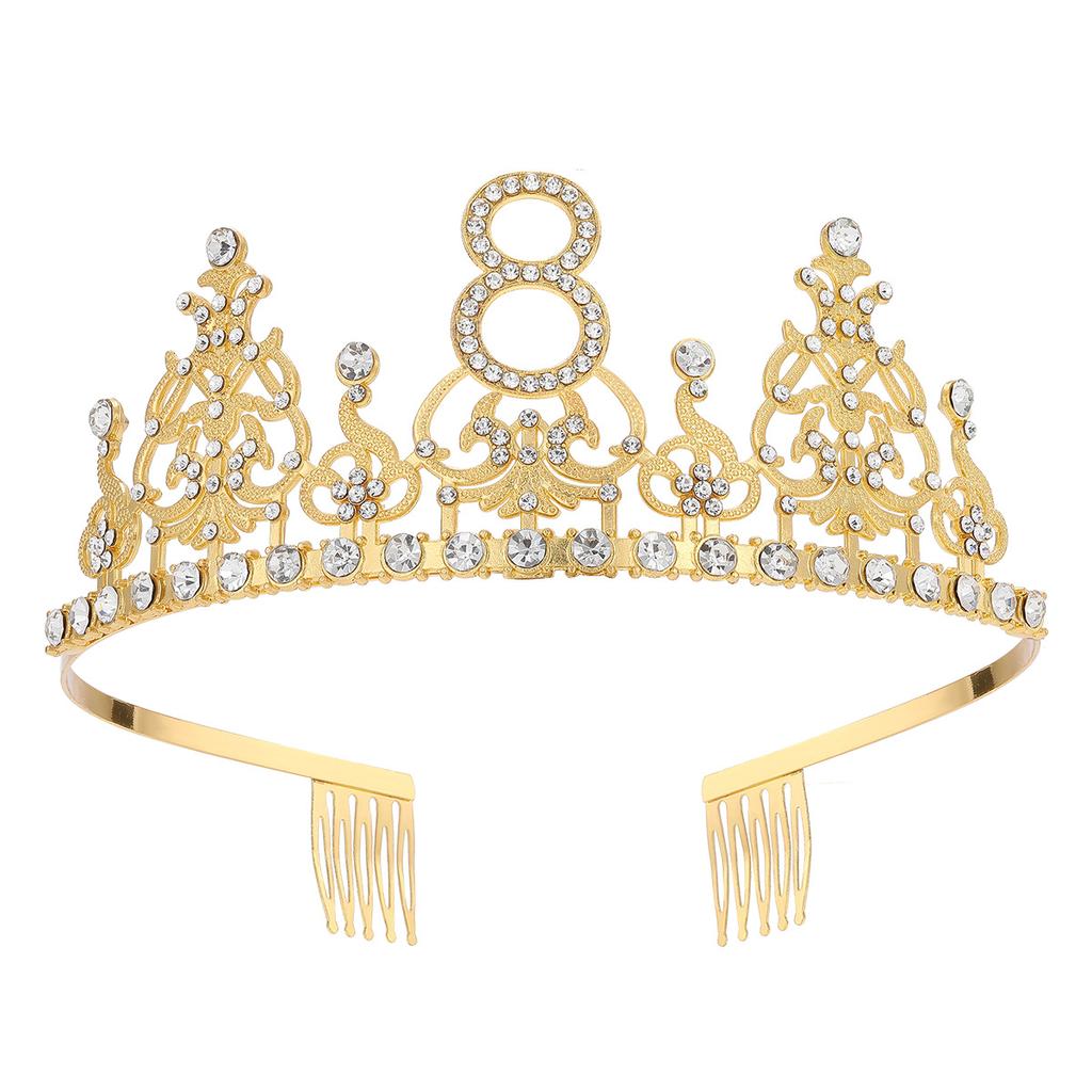Fashion Alloy Digital Crown With Diamond Tiara 18Th Birthday Party Pearl Alloy Headband