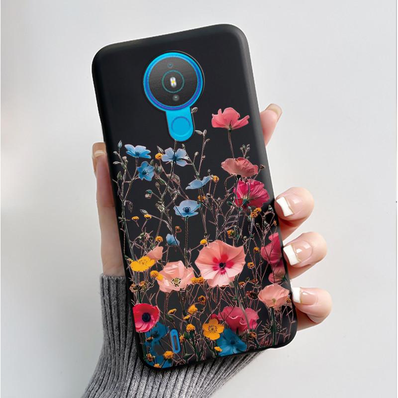 For Nokia 1.4 TA-1322 Nokia 3.4 TA-1288 TA-1285 TA-1283 Case Fashion Flower Painted Phone Casing Black Soft Silicone Back Cover