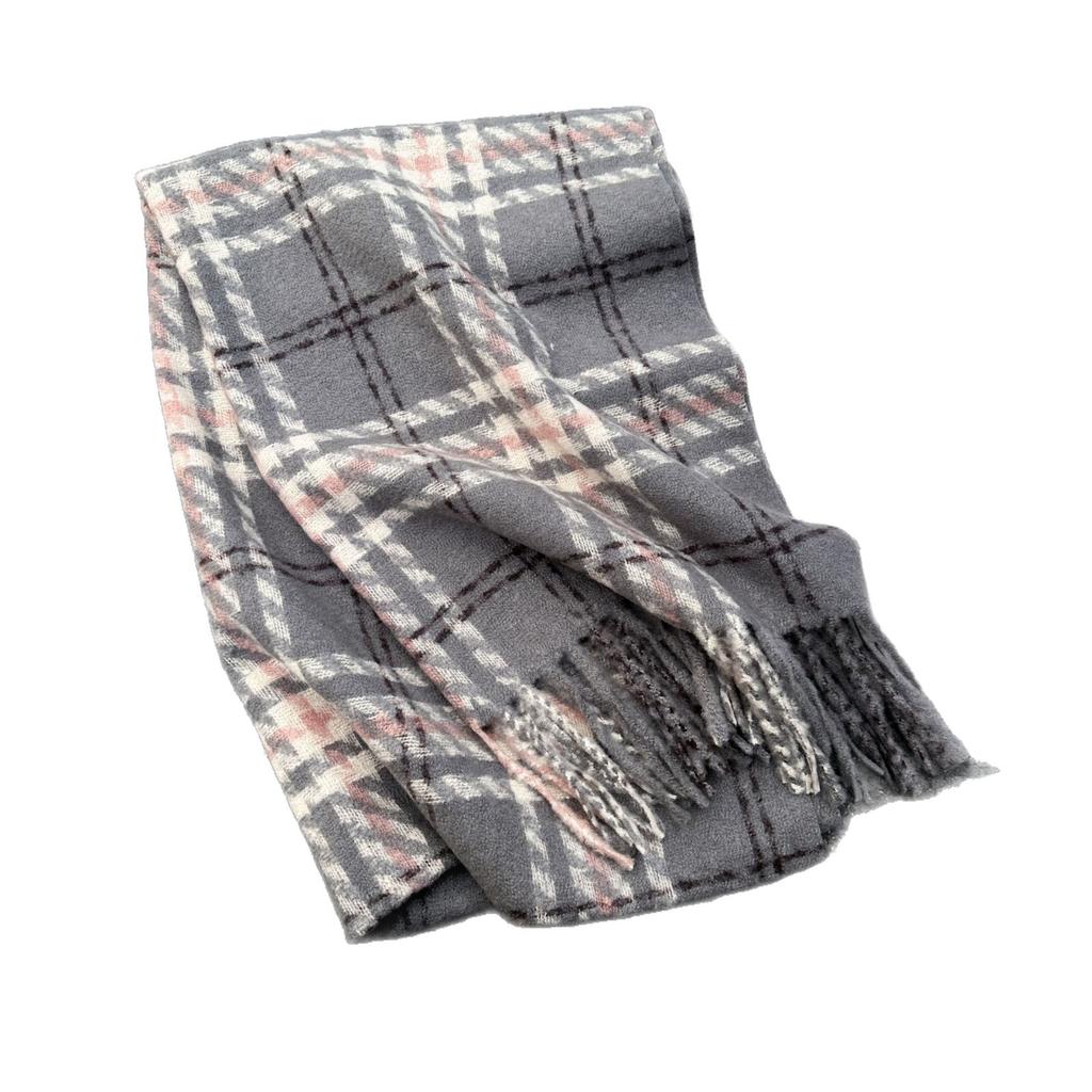 Korean version of classic color matching plaid fringed scarf women's autumn and winter fashion versatile warm thickened student scarf