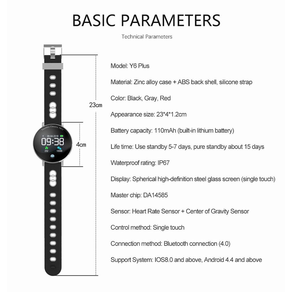 [K]Y6Plus Smart Bracelet Waterproof Heart Rate Pressure Smart Watch