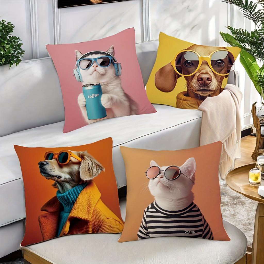 Cats Dogs Wearing Glasses Double-sided Printed Pillow Cover Short Plush Suitable Living Rooms Bedrooms Sofas Throw Cushion Cover