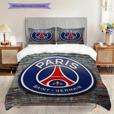 Paris F.C Pattern Bedding Quilt Set Quilt Cover Pillowcase Home Decoration Birthday Gift (1 * Duvet Cover + 2 * Pillowcase, Without Core)