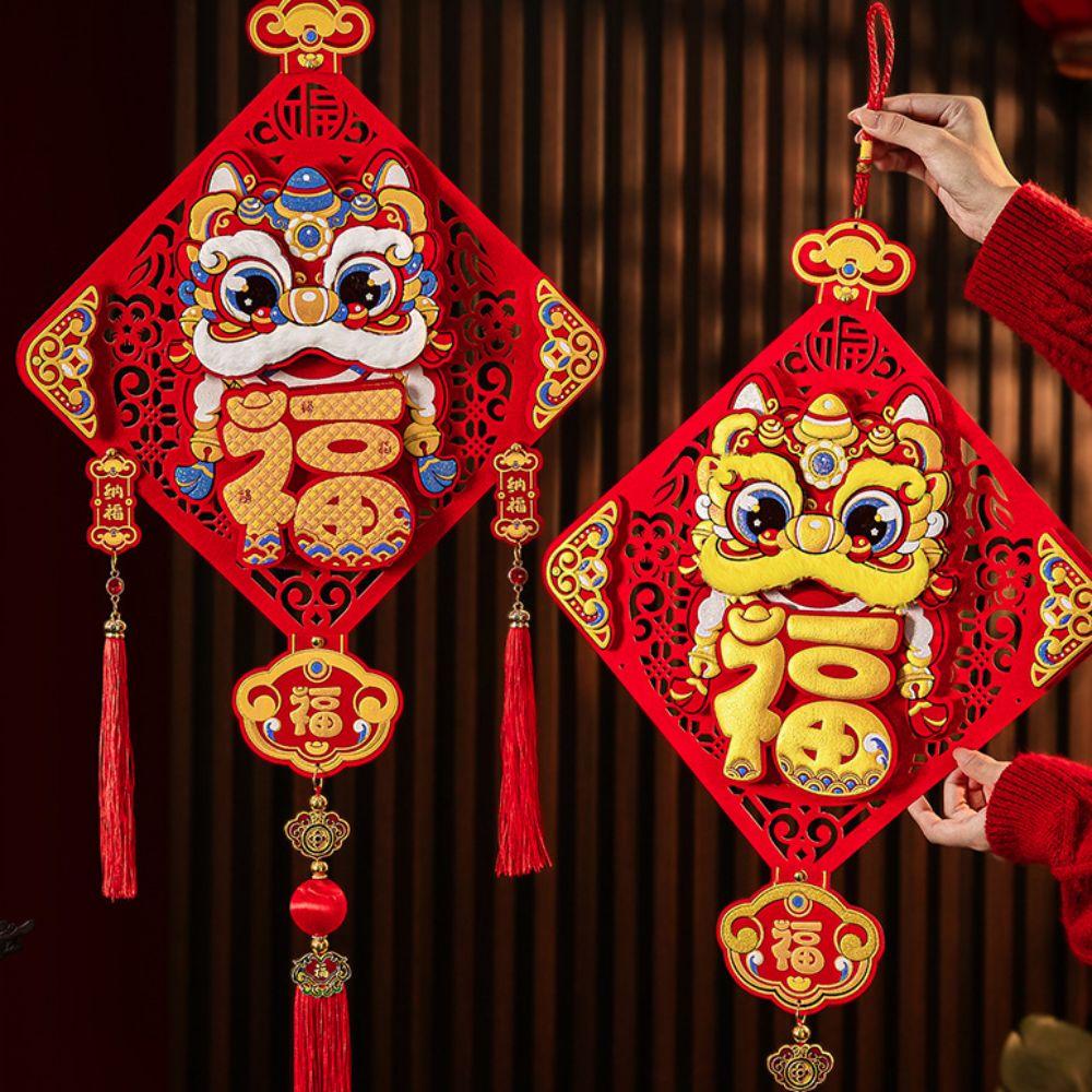 3D nálepka na dveře k čínskému Novému roku Plyšový lví tanec Novoroční dekorace Zeď